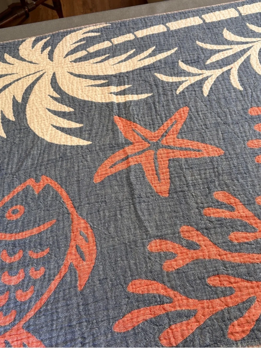 Woven Cool Crab Triple Cotton Towel FLiPSiDE 2 Side Navy + Red Ecru NEW